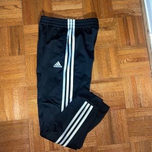 Adidas black with 3 white  stripe joggers size 10/12 Medium
